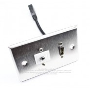 Placa Tapa HDMI 1.4 pigtail + Audio Jack 3.5 mm en L a 90° Acero Inoxidable Grado Alimenticio